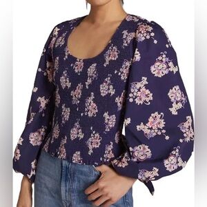 Maeve - Smocked Peplum Tank- Women’s Size: Large- Color: Navy- NEW!!